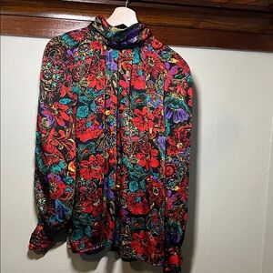 Vintage Floral Polyester Blouse
